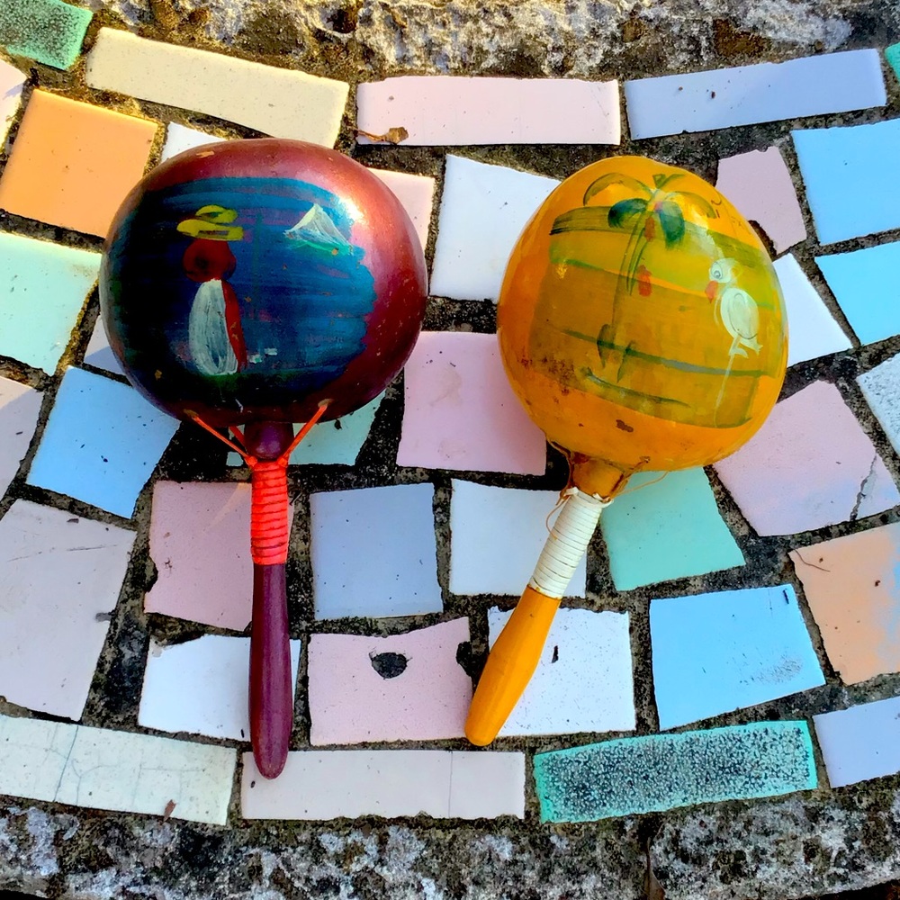 OH. MY. GOURD. Vintage Morocco Instruments Hand Painted Mexican Party Shakers